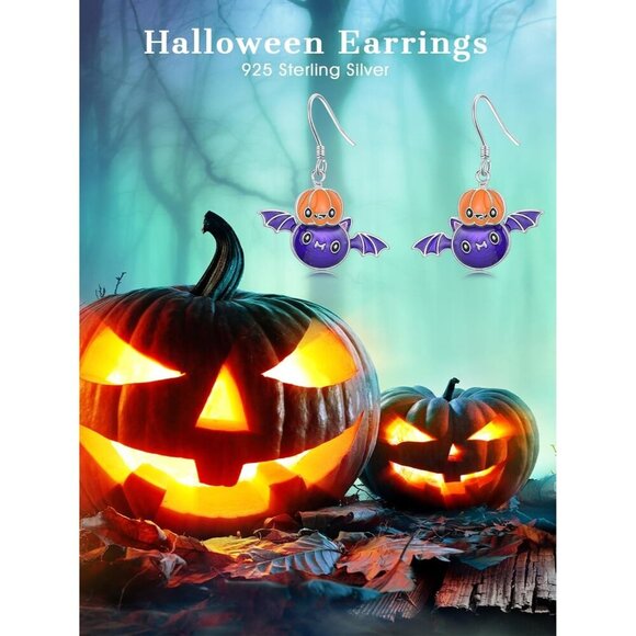 925 Sterling Silver Pumpkin Bat Patriotic Earrings for Women - Picture 5 of 6
